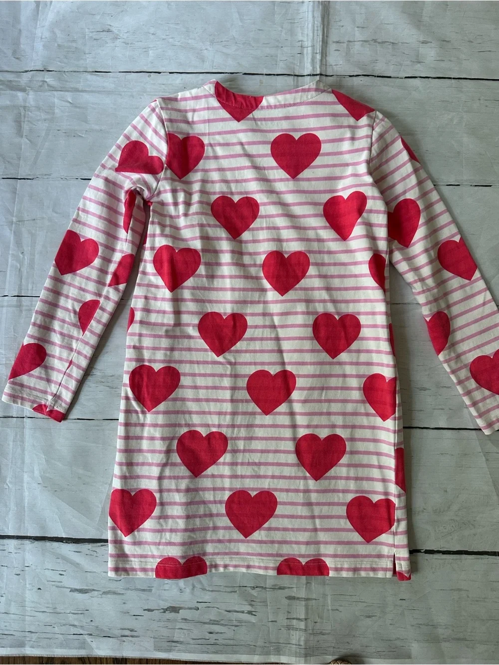Mini Boden Pink and Red Heart Stripe Long Sleeve Dress size 7-8
